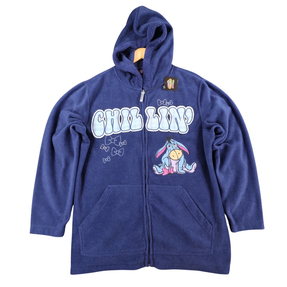 Disney Eeyore Fleece Hoodie Women 1X Blue Polyester Zip Up Chillin Graphic